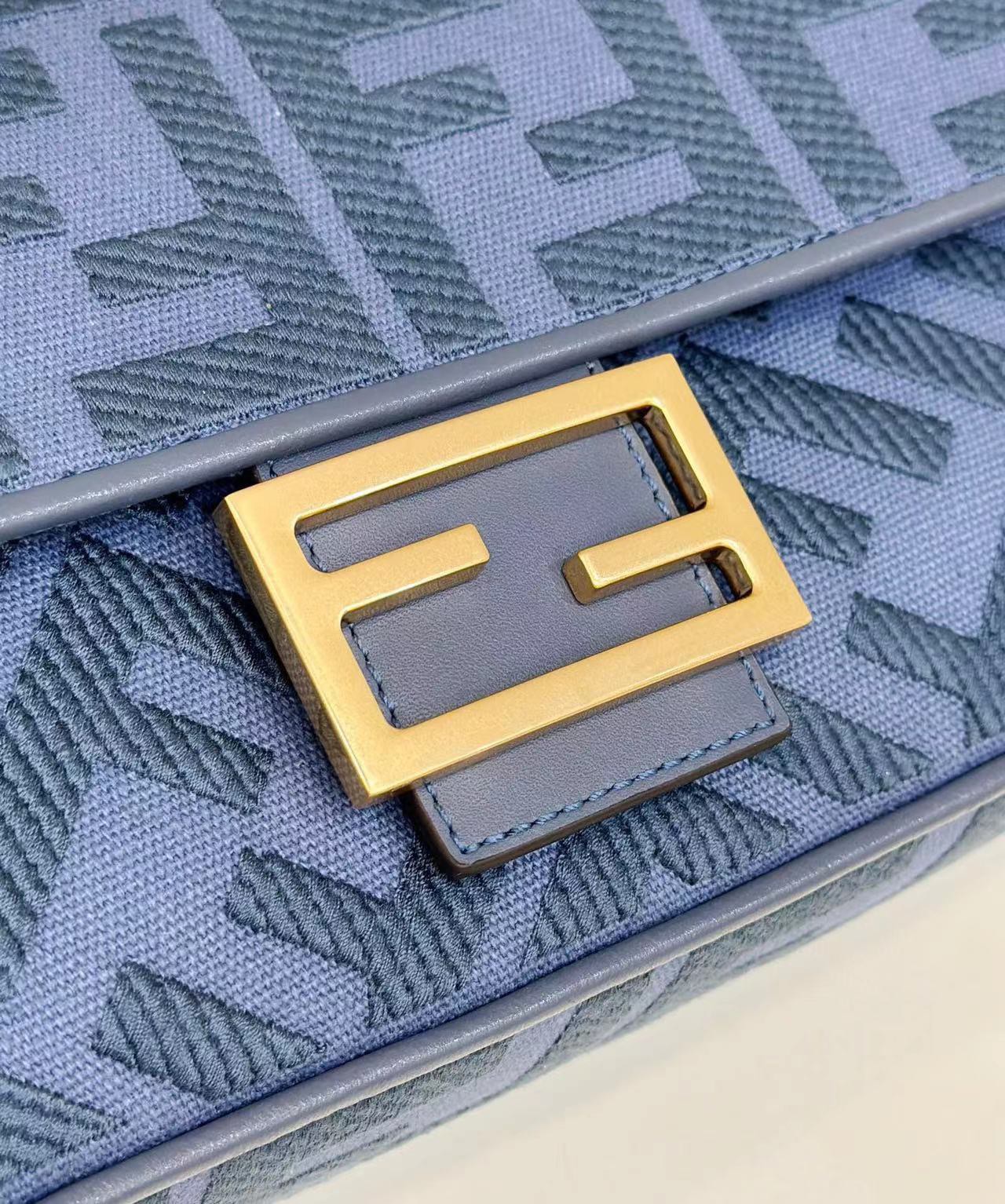 Fendi Medium Baguette FF Canvas Shoulder Bag Blue